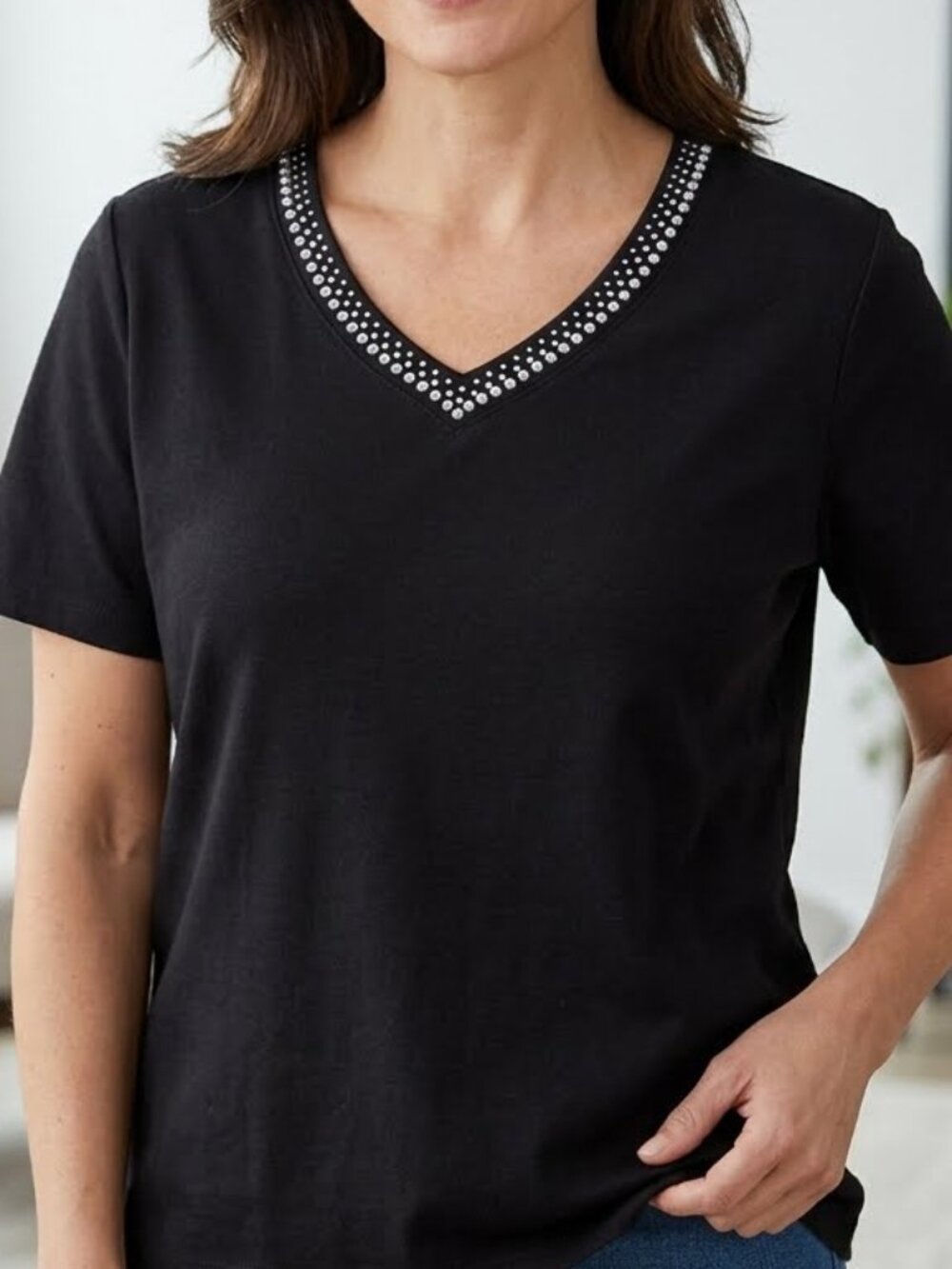 Instyle Women's Black Short Sleeve V-Neck Top Blouse T-Shirt Casual